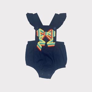 First Impressions Colorful Bow Ruffle Strap Blue Romper